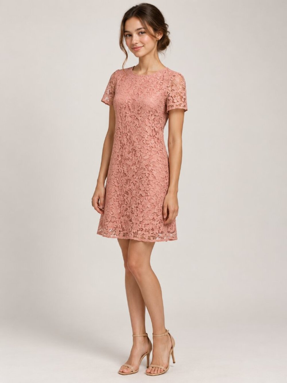 LOFT 00 Pink Lace Shift Dress Short Sleeve Floral Lace Romantic Cocktail